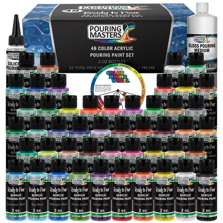 Pouring Masters 48 Color Metallic Ready to Pour Acrylic Pouring Paint Set, 2oz Bottles, Acrylic Paint Pour Supplies - Silicone Oil & Gloss Medium, Premium Pre-Mixed High Flow 8-Ounce Bottles