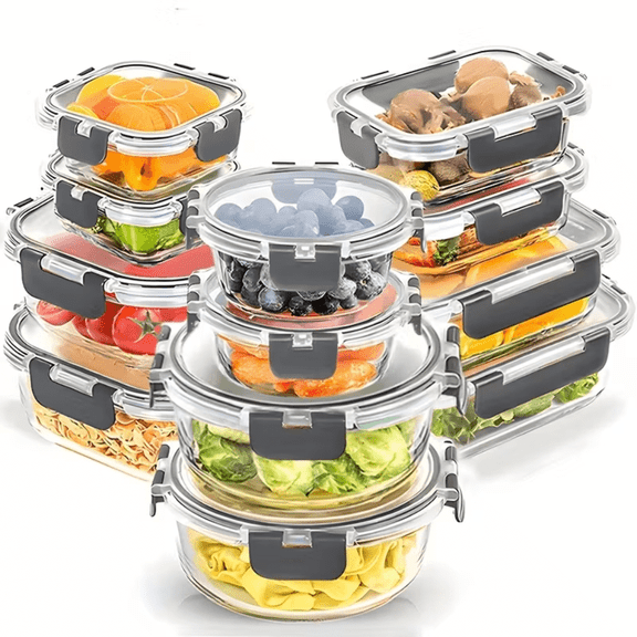 48 Color/Size Combinations Borosilicate Glass Storage Containers Set 12 Containers + 12 Lids, BPA-Free Airtight Lunch Boxes, Microwave Safe Kitchen Jars, Christmas Gift Set