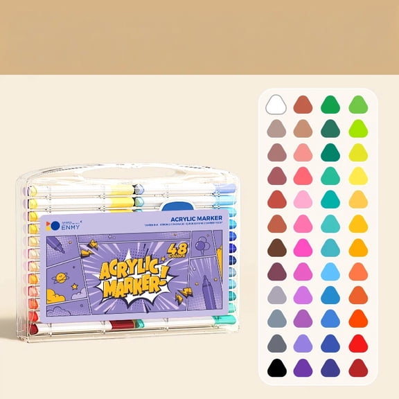 48 Colors Acrylic Marker Pens, Water-Based Paint Markers for Office Use, Quick Dry & Waterproof, Ideal for Journaling, Scrapbooking, Office Supplies, Wood & Glass Marking
