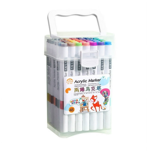 48 Colors Acrylic Markers Paint Pens Washable Markers with Medium Tip, Paint Pens for Rock Painting, Stone, Wood, Calligraphy, Canvas, Ceramic, Metal, Glass, DIY Crafts