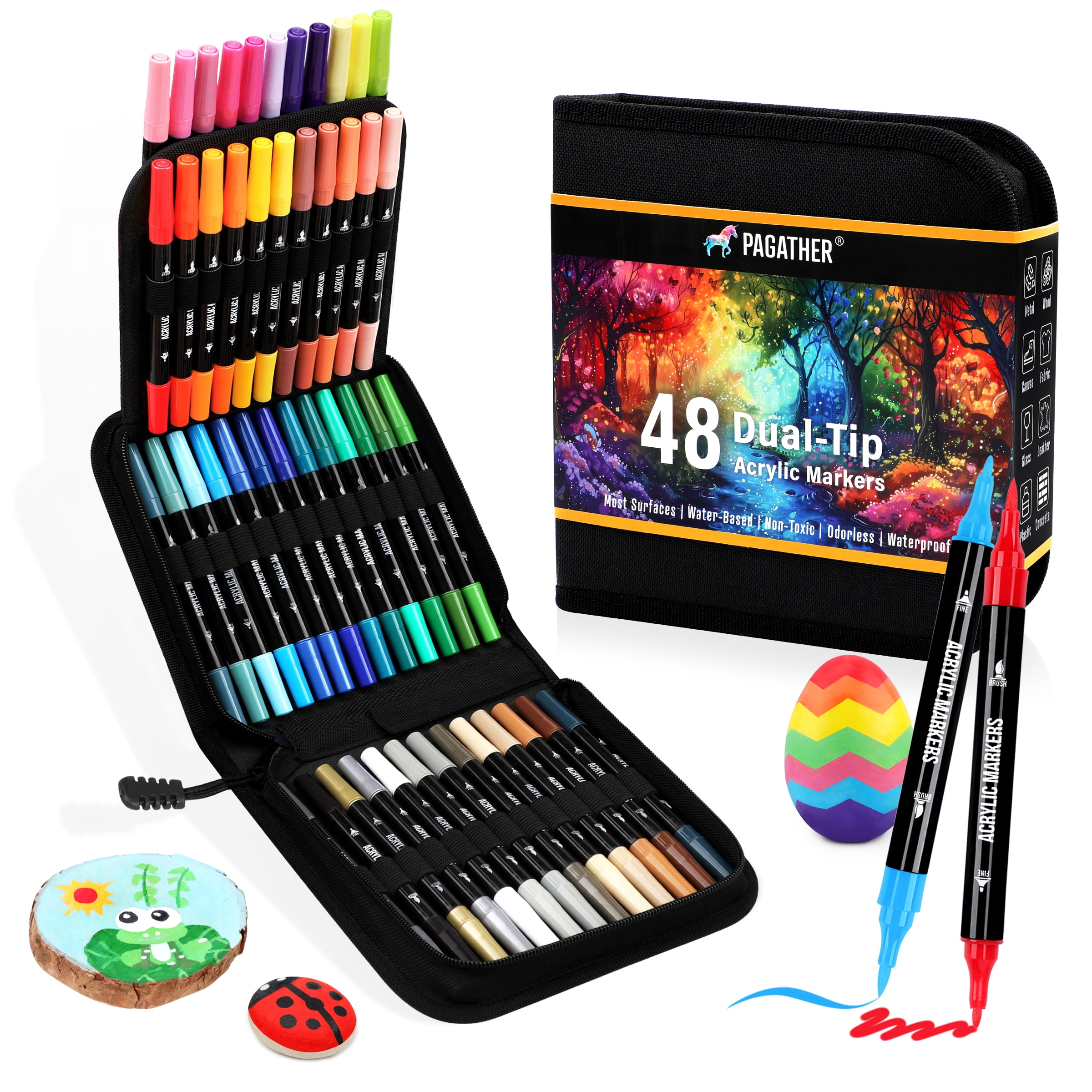 48 Colors Acrylic Paint Markers, Dual Tip with Fine Tip and Brush Tip