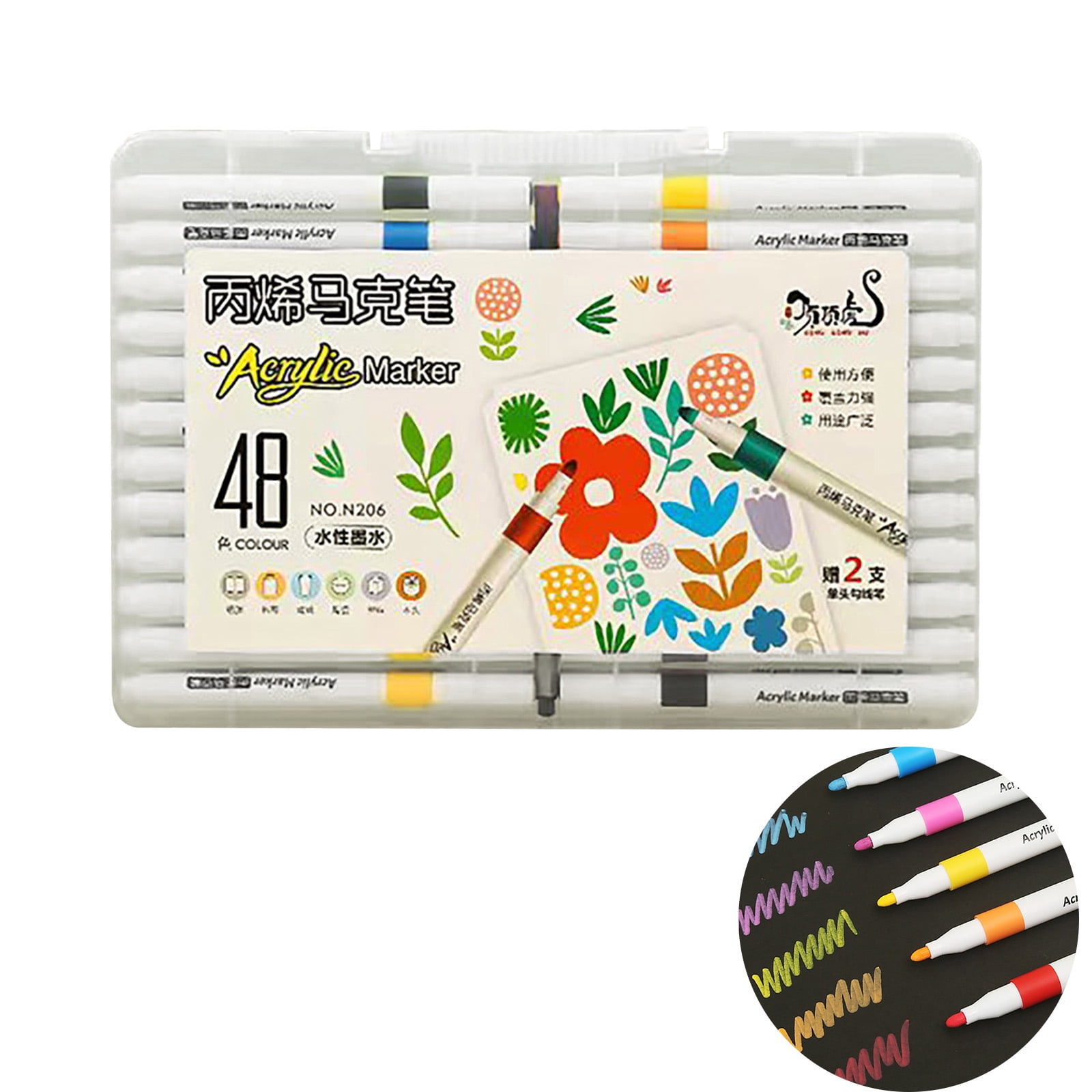 48 Colors Acrylic Paint Markers, Round Tip Water-Based Permanent Paint Pens, Non-Toxic Multi-Surface Art Pens for Ages 3+ & Adults, Perfect for Coloring, Drawing, Sketching and Card Making