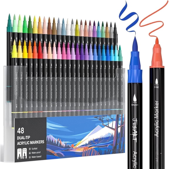 48 Colors Dual Tip   Pens Markers, Brush and Fine Tip,   Pens for , Canvas, Egg, Stone, Fabric, Rocks, Metal, Glass, Ceramic, DIY Crafts Making Art Supplies Gifts