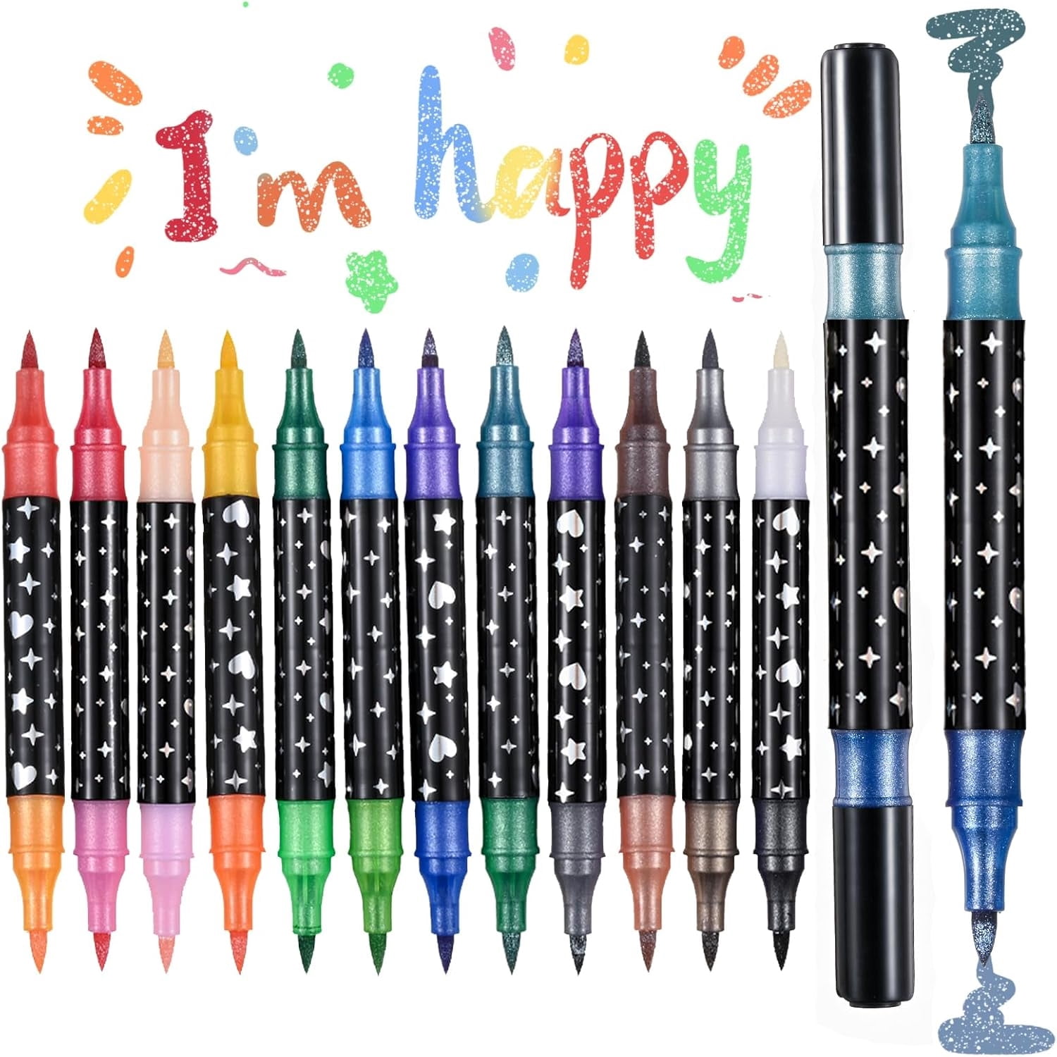 48 Colors Glitter Brush Markers,24 Pack Dual Tip Brush Glitter Marker for Doodle Writing, Glitter Art Crafts Adults DIY Crafts Greeting Birthday Cards Making