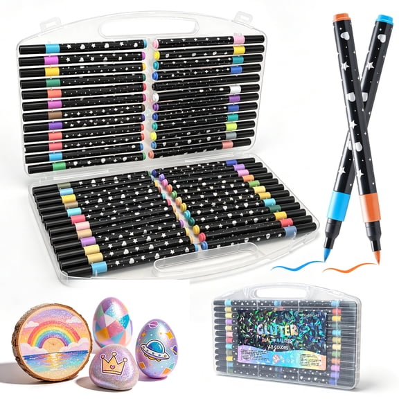 48 Colors Glitter Brush Markers,48 Pack Brush Glitter Marker for Doodle Writing, Glitter Art Crafts Adults DIY Crafts Greeting Birthday Cards Making