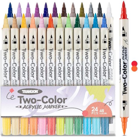 48 Colors Marker Set, 24 count of Dual-color Pens with Brush Tips Versatile for Craft Painting, Drawing, Rock Painting, DIY, Surfaces