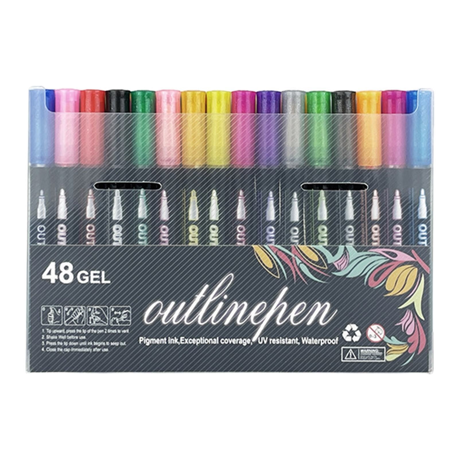 48 Colors Outline Metallic Markers Pens, Squiggles Double Line Pen, Glitter Drawing Pens for Christmas Greeting Cards, Craft, Painting, DIY Sketching, 1 Set, 5.19x0.43"