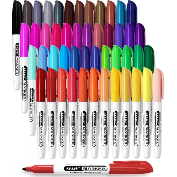 48 Colors Permanent Markers - Assorted Vibrant Colors, Quick Drying, Fade Resistant, Alcohol-Based Fine Point Permanent Markers for Paper, Plastic, Wood, Coloring, Drawing Doodling, Waterproof