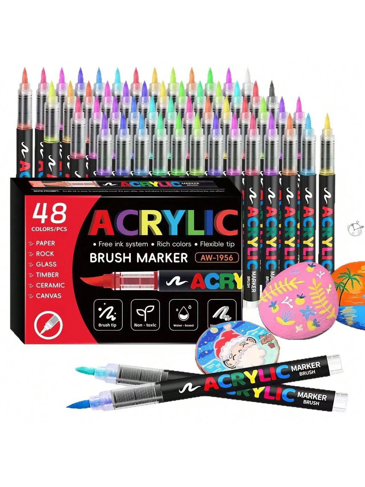 48 Colors Soft Tip Painting Brush - Direct Liquid Drawing Pen, Waterproof Opaque Paint for Art, Graffiti, Coloring, Gift for Kids