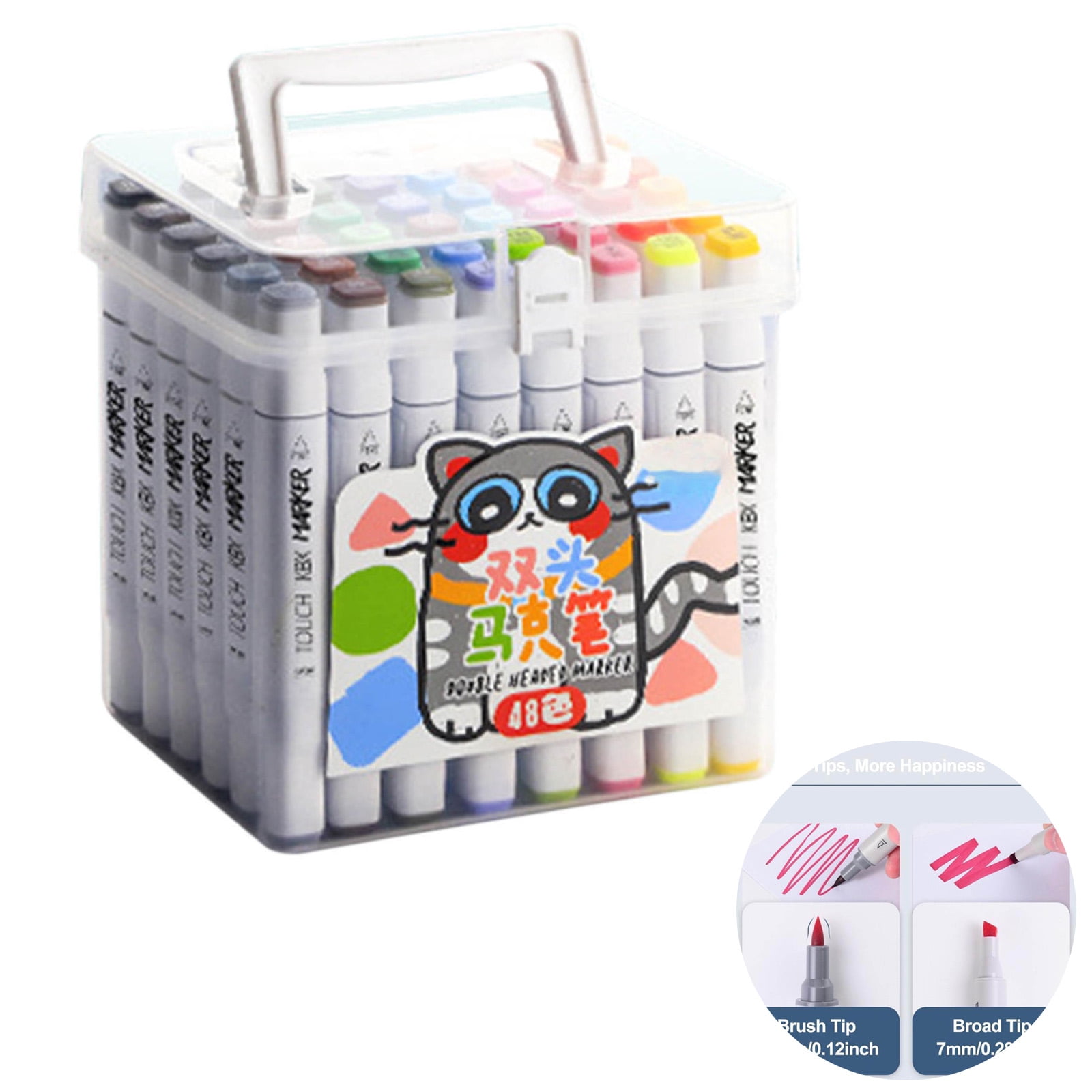 48 Colors Washable Acrylic Paint Markers, Dual-Tip with 3mm Brush & 7mm Broad Tip Pens for Stone, Wood, Canvas, Rock Painting, Calligraphy, and DIY Crafts