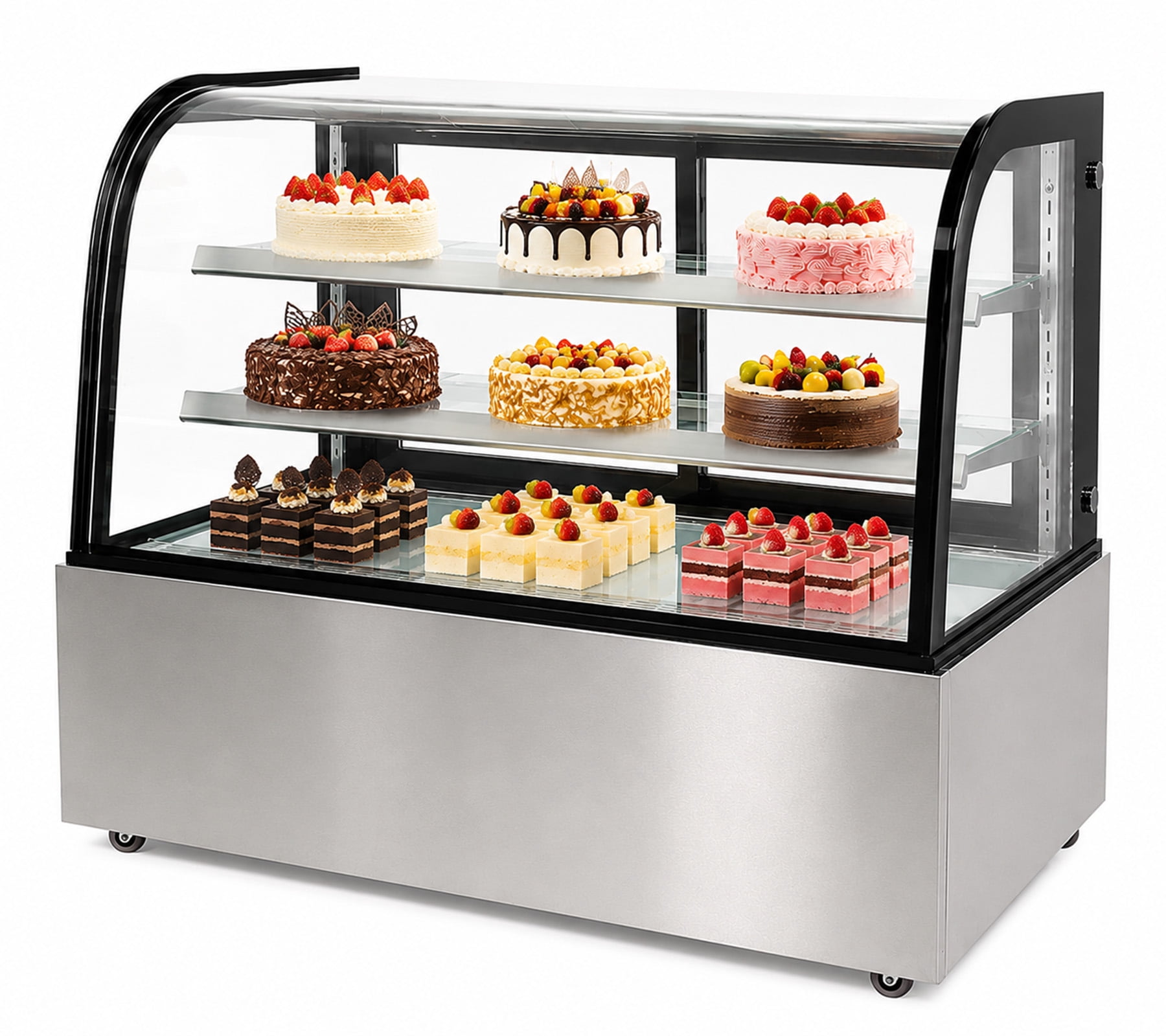 48" Commercial Refrigerated Bakery Display Case, Curved Glass Cake Showcase Refrigerator, LED Lighting, NSF Certified