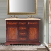 48" Compact Double Sink Cabinet Travertine Stone Countertop Bathroom Vanity