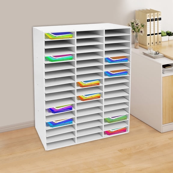 48 Compartments Modern Floor Mount Rectangular Mail Sorter Organizer White 31.5*12*37.8in for Home