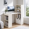 thumbnail image 1 of 48" Computer Desk with 4-Tier Bookcase, Modern Reversible Home office Desk Writing Desk for Small Spaces, White, 1 of 8