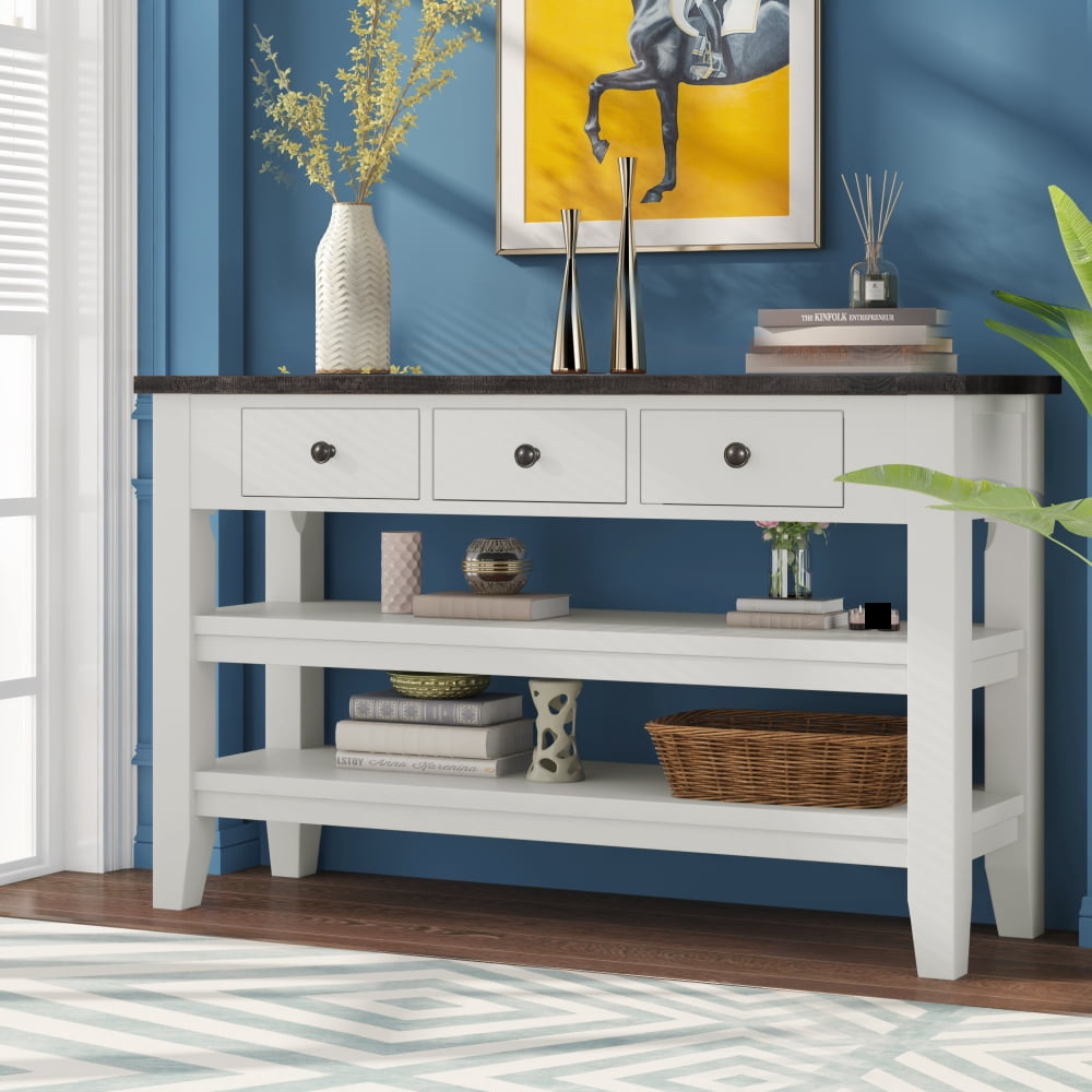 48'' Console Table with 3 Drawers, Entryway Sofa Table with 2 Open Shelves, Modern Narrow Long ...