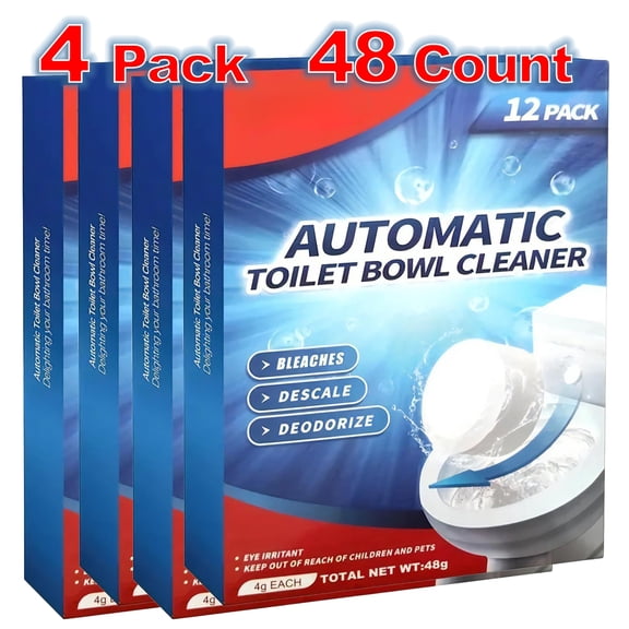 48-Count Automatic Toilet Cleaner Tabs, Bleach-Based Bowl Freshener & Descaler, Stain-Fighting Bathroom Sanitizer