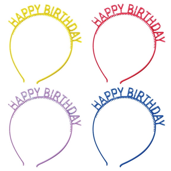 48/Case Bulk Assorted Colors Happy Birthday Headbands with Glitter
