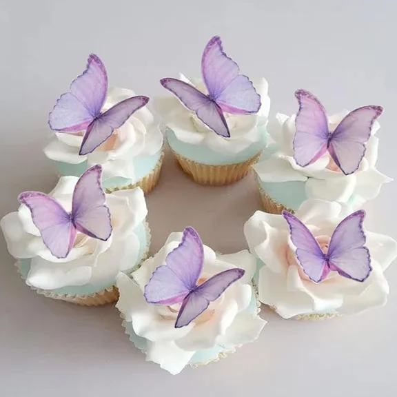 48 Count Edible Purple Butterfly Cake Toppers 3D Effect Rice Paper Decor