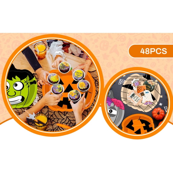 48 Count Halloween Pumpkin Monster Shaped Paper Plates, Assorted ...