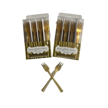 48 Count Mini Glitter Forks Glitz Gold Cocktail Forks