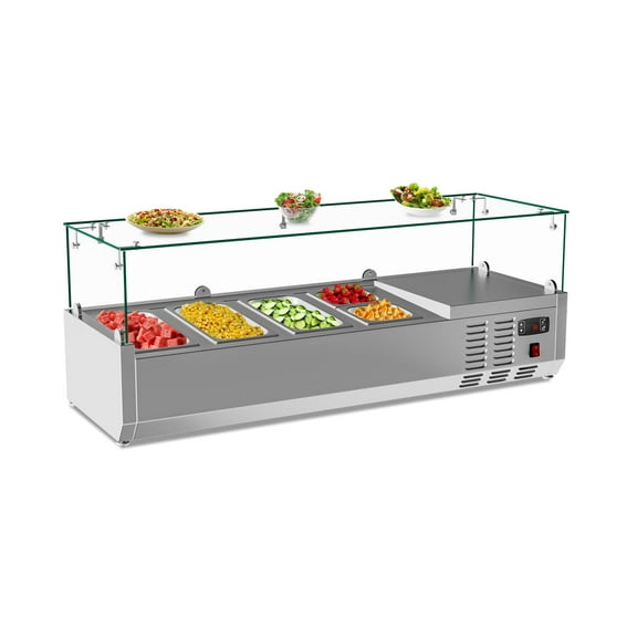 48" Countertop Refrigerated Condiment Station with Auto Defrost & Digital Controller and LED Display,Sandwich Prep Table Guard with 1/3 Pan*6 and 1/6 Pan*4,ETL,Glass Lid for Restaurant Food Tr