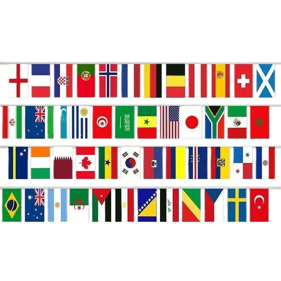 48 Countries Flag Banner for 2026 Decorations, Double-Sided Polyester International Flags String, 5.5x8.3 Easy to Hang & Reusable for Home, Bar, Sports Events