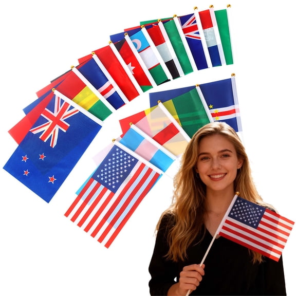 48 Countries Flags,International Country Stick Flag Small Mini Hand Held Round Top On Stick,World Countries On Every Continent Flag,Soccer Sports Events Festival 11.81"X8.27"