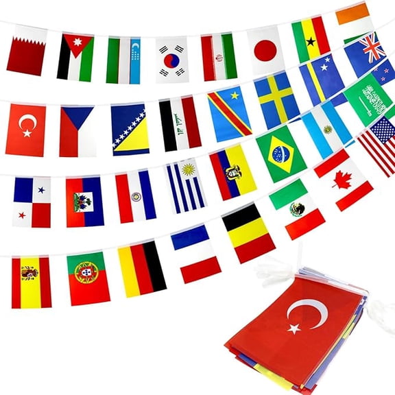 48 Countries String Flag Banner 2pcs, 48 ft International Flags Bunting Banner, World Flag Banner for 2026 Soccer Party Decorations, Grand Opening, School, Sports Game Events