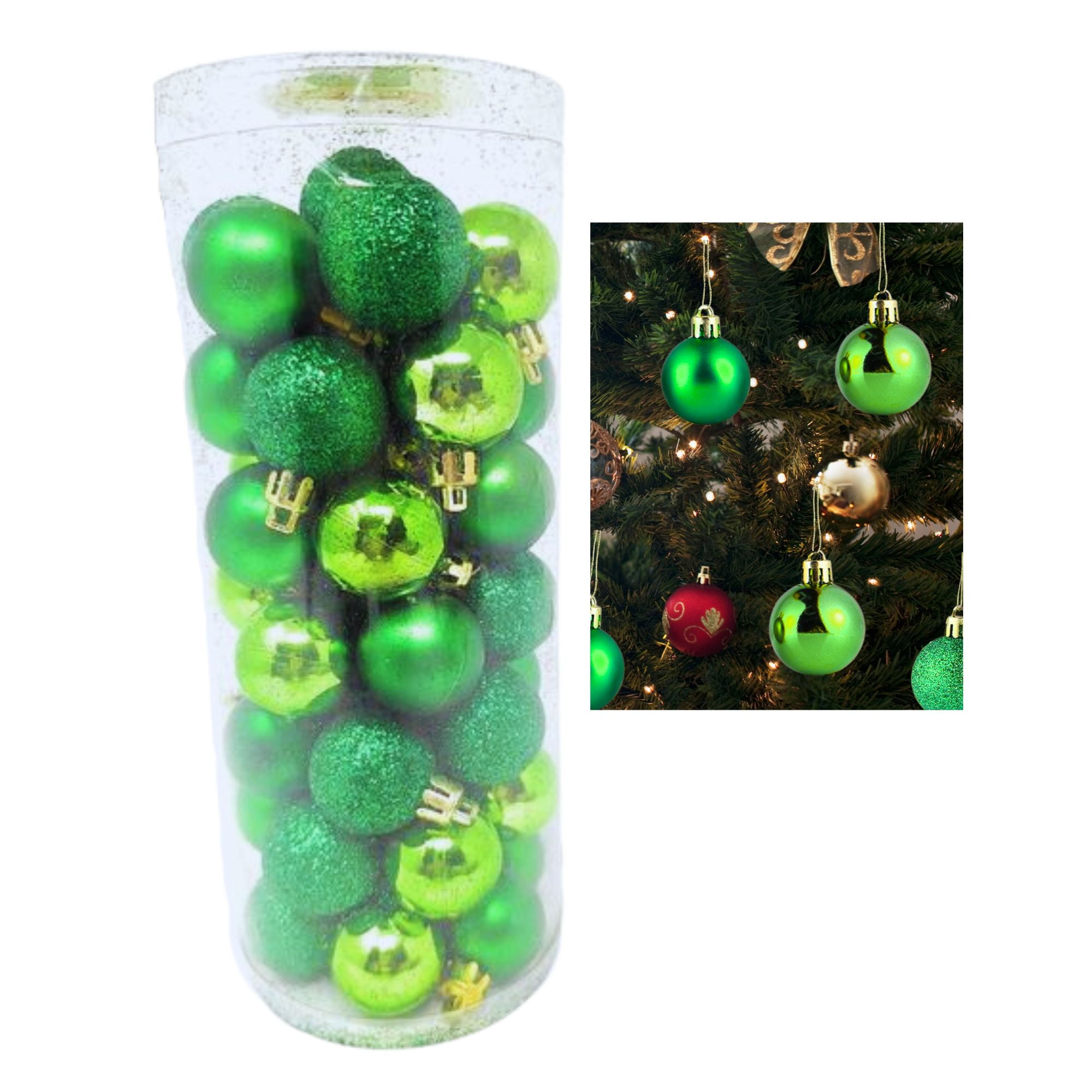48 Ct Green Christmas Ornaments Set, 1 Inch Shatterproof Christmas