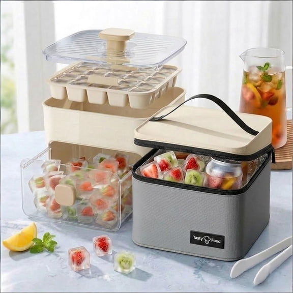48 Cube Double-Deck Portable Ice Maker with Insulated Bag & Easy Press Lid,Silicone Trays,Counte,Produces 48 Ice Cubes,Stores Over 150 Cubes for DIY Whiskey,Outdoors,Parties