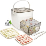 48 Cube Ice Maker with Easy Press Lid, Double-Deck Portable Ice Cube Tray, Ice Cube Mold Maker Container Box for Freezer Includes Lid Bin Tongs for DIY Coffee Beverages