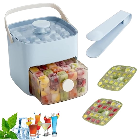 48 Cube Ice Maker With Easy Press Lid, Upgrade Handled Press-Type Ice Cube Mold Maker, Double Layer Portable Ice Cube Maker with Storage Box, for DIY Whiskey, Cocktail, Coffee, Beverages (Green)