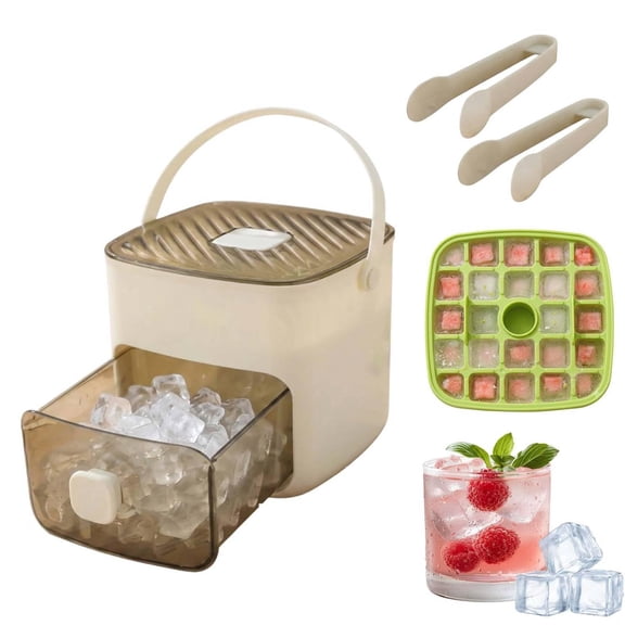 48 Cube Ice Maker With Easy Press Lid, Upgrade Handled Press-Type Ice Cube Mold Maker, Double Layer Portable Ice Cube Maker with Storage Box, for DIY Whiskey, Cocktail, Coffee, Beverages