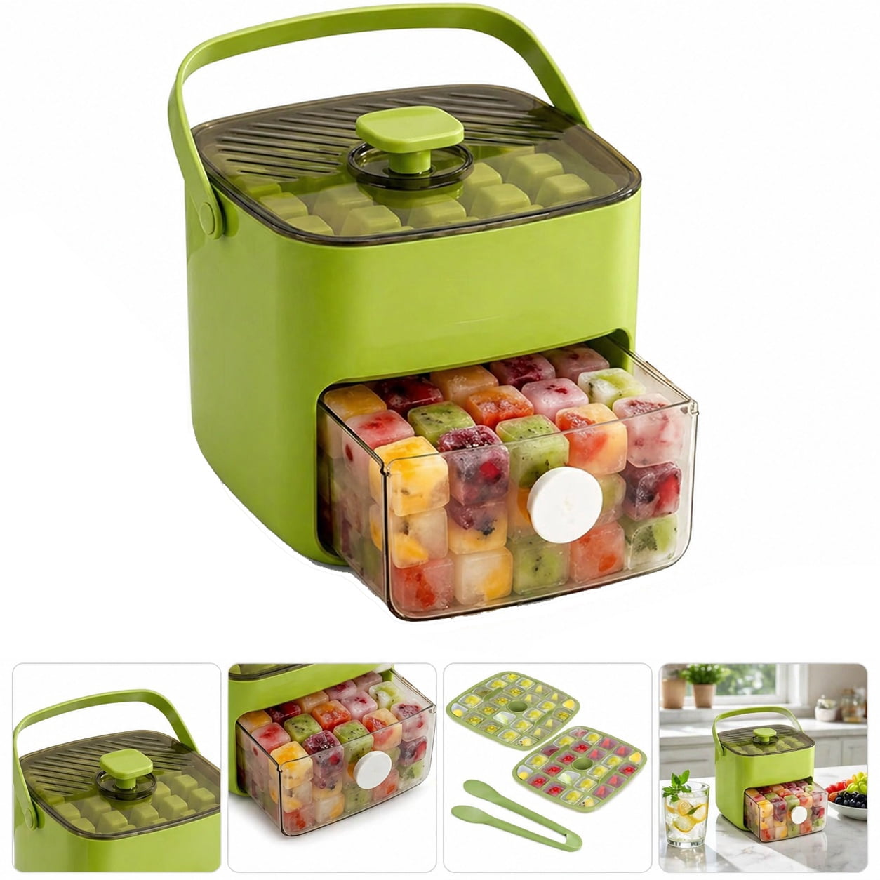 48 Cube Ice Maker With Easy Press Lid, Press-Type Portable Ice Tray with Handle for Freezer