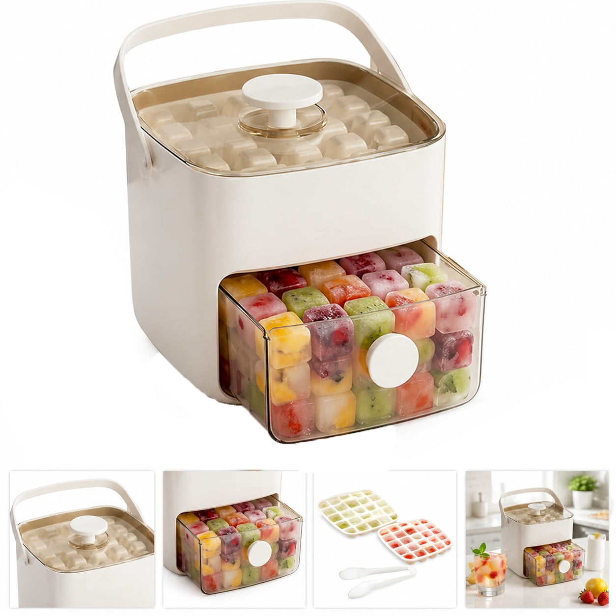 48 Cube Ice Maker With Easy Press Lid, Press-Type Portable Ice Tray with Handle for Freezer
