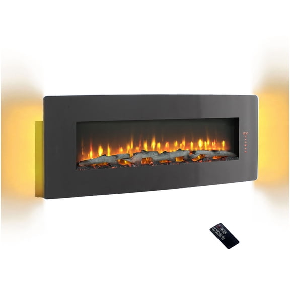 48" Curved Wall Mount Electric Fireplace with Remote, Multi-Color Flame Effects & Antique Black Finish