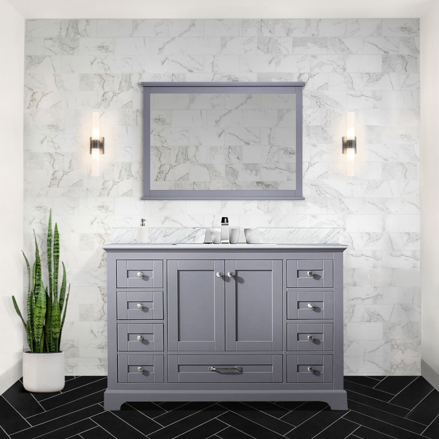 48" Dark Grey Bathroom Vanity With Marble Top And Faucet - Scratch ...