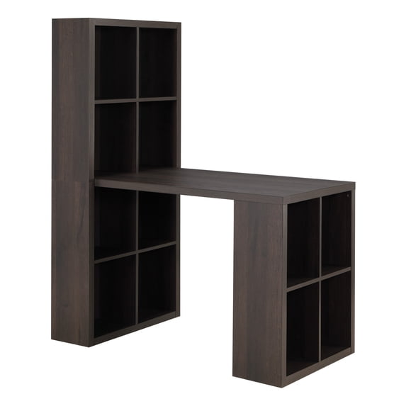 48" Desk and Dual Bookcase in Wood Mocha Finish KD