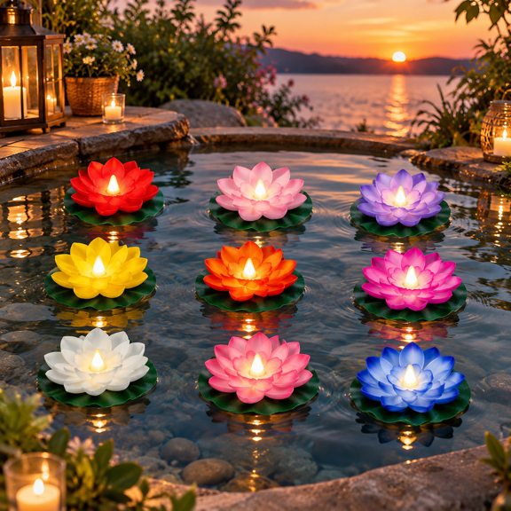 48 Diwali Floating Lotlights 3.94 Inch 8 Colors