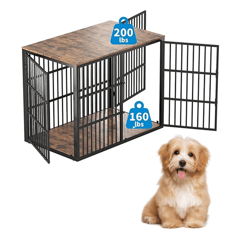 Image showcasing 48'' Dog Crate Furniture, 3-in-1 Wooden Dog Kennel with 3 Lockable ...