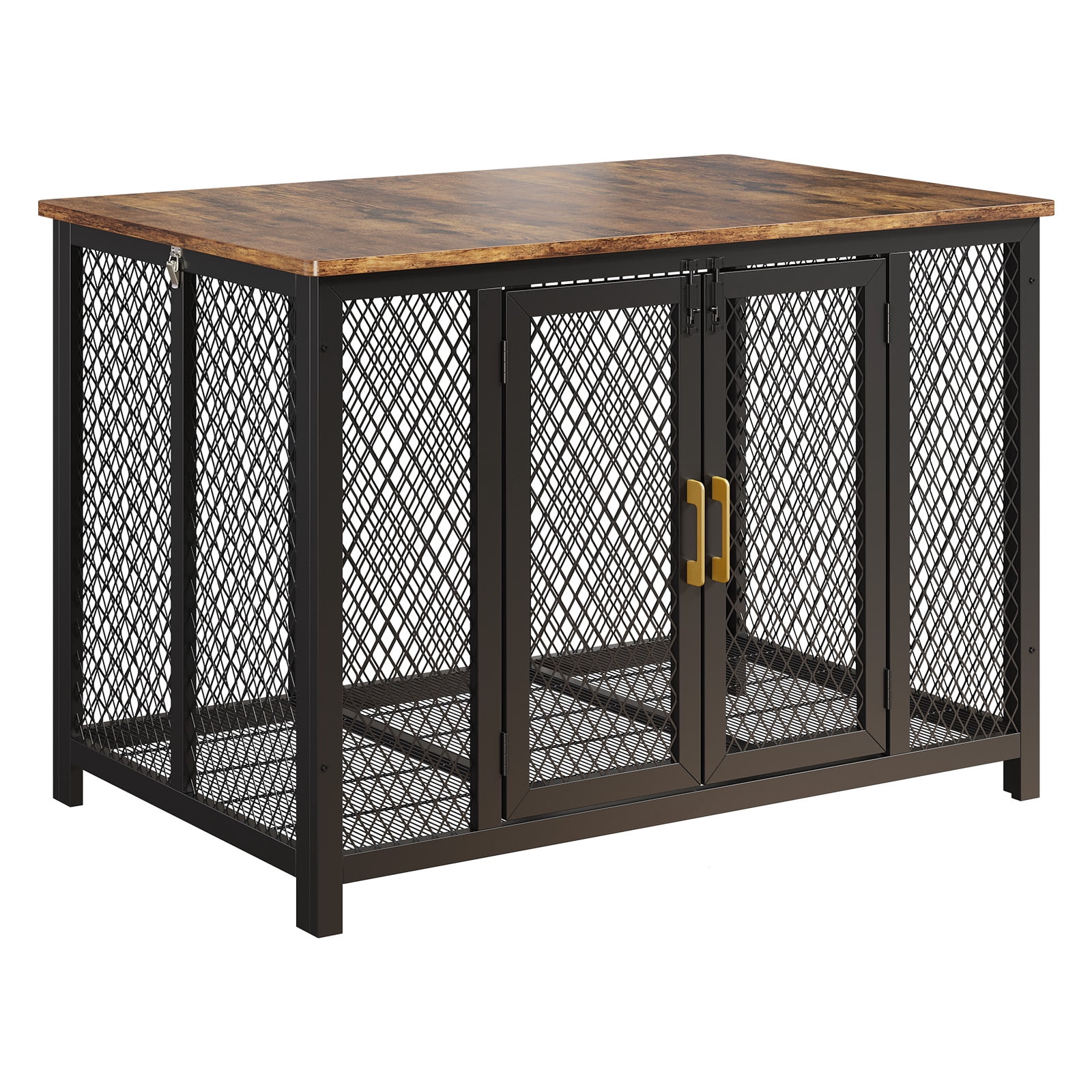 48" Dog Crate Furniture, Heavy Duty Dog Cage, Indoor Kennel, End Side Table Animal Crates with Doors for Medium Large Dog Cage, Anti-Chew Anti-Escape, Rustic Brown, 118.5 * 78 * 82.5Cm