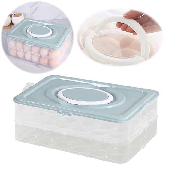 48 Eggs Holder,2-Layer Deviled Egg Tray with Lid,Egg Containers for Deviled Egg,Egg Carrier Box Dispenser Container with Handle for Refrigerator(Blue)