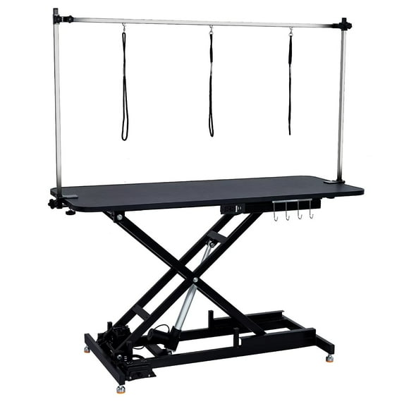 48” Electric Lift Pet Dog Grooming Table, Heavy Duty Hydraulic Dog Grooming Table, Height Adjustable with Overhead Arm, Clamps, Three Grooming Noose