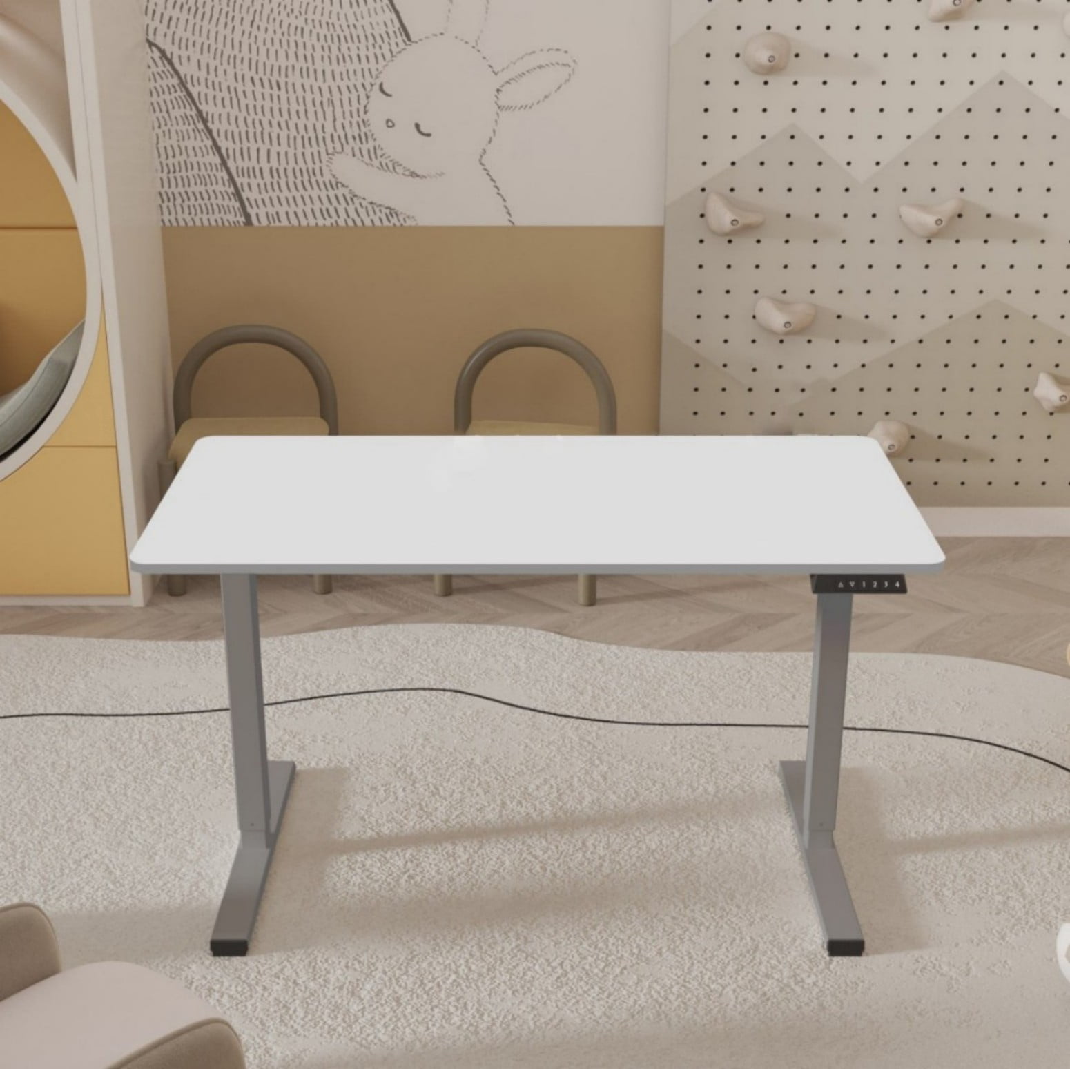 48" Electric Standing Desk for Kids & Adults, Height Adjustable Sit Stand Desk with One-Piece Desktop, Ergonomic Computer Workstation, Grey Frame & White Top