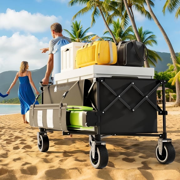 48" Extra-Large Folding Wagon Cart, 560LBS Capacity, 350L Heavy Duty Utility Cart with Brakes, All-Terrain Wheels, 600D Oxford Fabric, Foldable Design for Camping, Beach, Travel, Festival