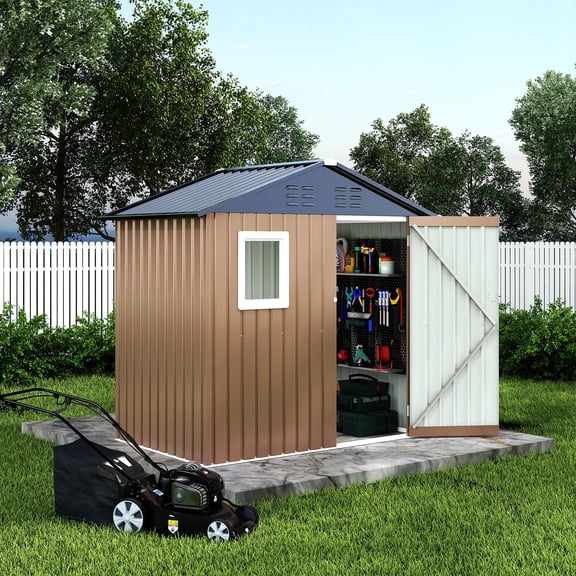 48 FT Lean to Storage Shed Heavy-Duty Outdoor Metal Storage Shed Garden Tool Metal StorageHouse tile wall panel Gray