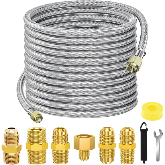 48 FT Propane Hose Extension-High Pressure Braided Gas Line Hose Propane Conversion Kit for BBQ Grill, Fire Pit, Heater (48FT)