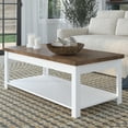 thumbnail image 1 of 48" Farmhouse Coffee Table with Storage Shelf, Rectangle Cocktail Table with 2-Tier, Rustic Center Table Chairside Table with Wooden Legs, for Living Room Kitchen, No Assembly Required, White, 1 of 7