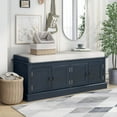 thumbnail image 1 of 48" Farmhouse Storage Bench, Wooden Entryway Benches with 4 Doors and Adjustable Shelves, Shoe Bench with Storage and Removable Cushion, for Living Room Entryway Hallway Foyer, Antique Navy, 1 of 9