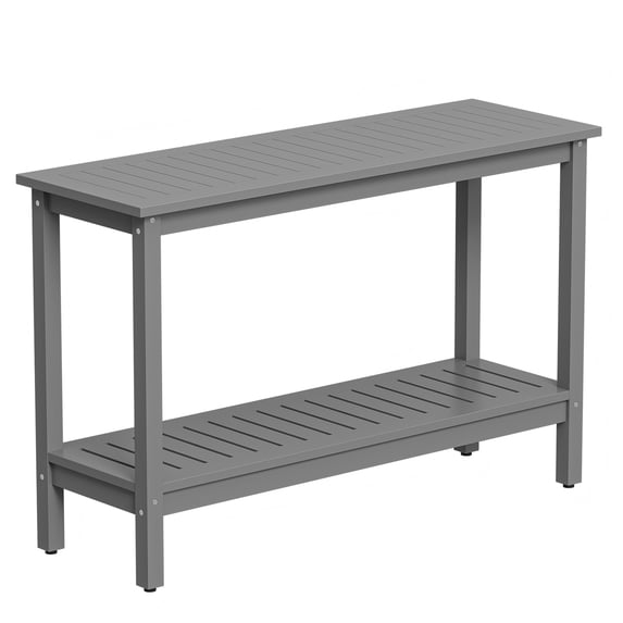 48" Farmhouse Style Wooden Console Table 2-Tier Outdoor Patio Side Table Grey